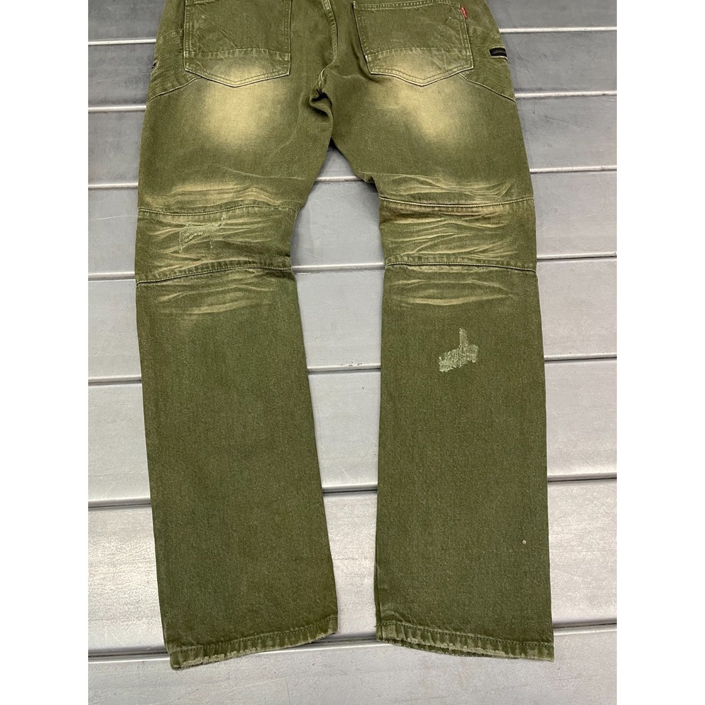 Square Zero Slim Straight Jeans Mens 40x33 Green Denim Faded Distressed Moto - Picture 16 of 16